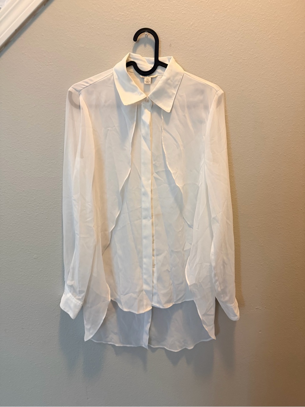 Cato White Sheer Long-Sleeve Button Blouse